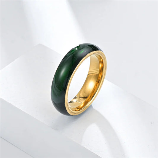 Vintage künstliche grüne Jade Edelstahl Ring für Paare Schmuck kreative glatte Muster Fingerringe Party Schmuck Geschenke