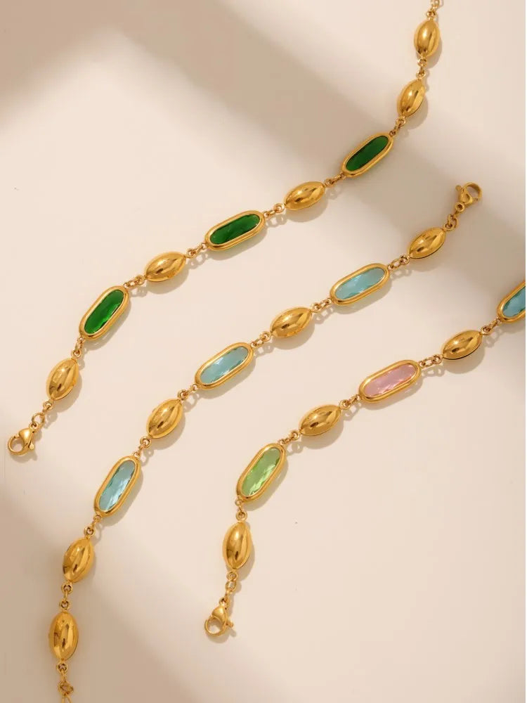Edelstahlarmband mit mehreren glänzenden Streifen, facettiertes tschechisches Kristallglas für Damen, 18 Karat vergoldet, luxuriöse Damenarmbänder