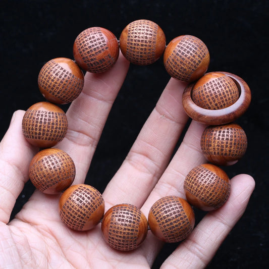 Tibetisch-buddhistisches Armband. 20 mm große Rosenkranzperlen aus massivem Holz für Herren