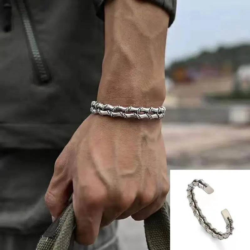 Silberfarbenes Feder-Manschettenarmband für Männer und Frauen, Vintage-verstellbares Armband, Armreif, Modeschmuck
