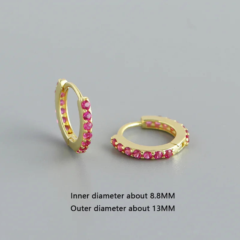 WANTME 925 Sterling Silber Einfache Farbe Zirkon Huggies 8,8mm Ohr Creolen für Frauen Mode Überzogene 18 k Gold Charms schmuck