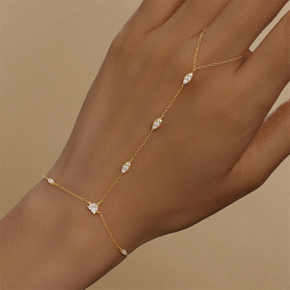 ROXI 925 Sterling Silber Herz/Stern Zirkon Armband mit Finger Design für Frauen Hand Kette Zubehör Party Schmuck Geschenk