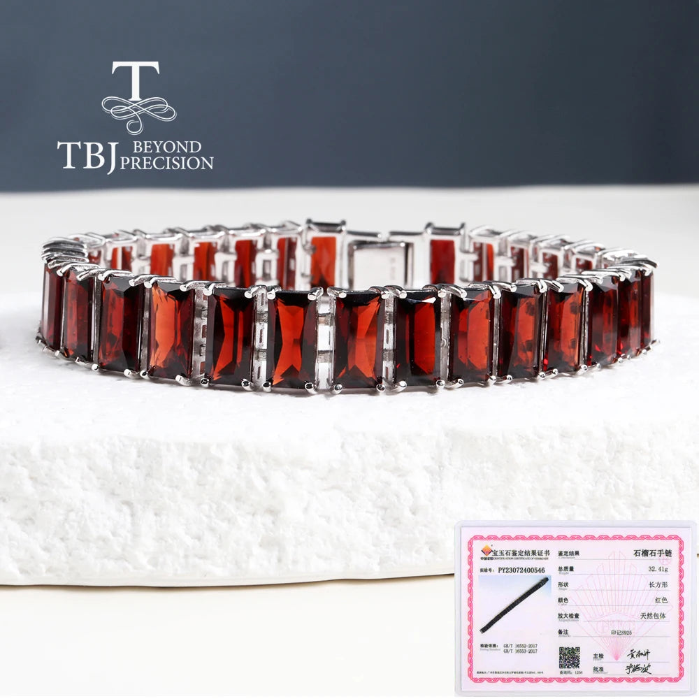 Großes breites Armband aus 925er-Sterlingsilber, natürlicher roter Granat-Edelstein, edler Schmuck für Frauen, Mutter, kostbares Geschenk