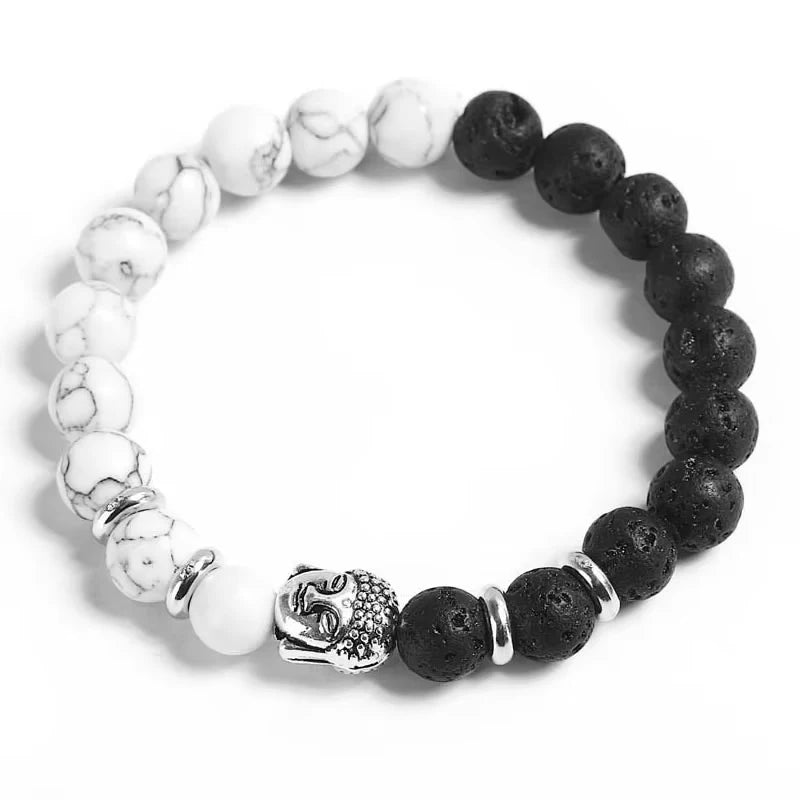 Mode Männer Buddha kopf Perlen Armband Schwarz Lava Stein Weiß türkis Perlen Charme Armbänder & Armreifen Für Männer Zubehör Geschenk