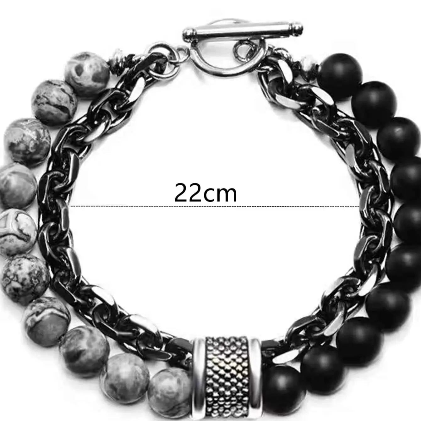 1-teilige Punk-Kette mit schlichtem Temperament, schwarze Perlenkette mit Naturstein-Perlenkette, Armbänder für Herren, modische Gegenstände, Urlaub, Reisen