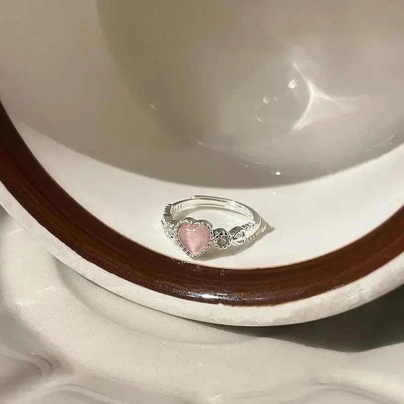 2024 Trend Rosa Liebe Herz Kristall Ringe für Frauen Liebe Zirkon Offenen Ring Unregelmäßige Ästhetische Ringe Schmuck