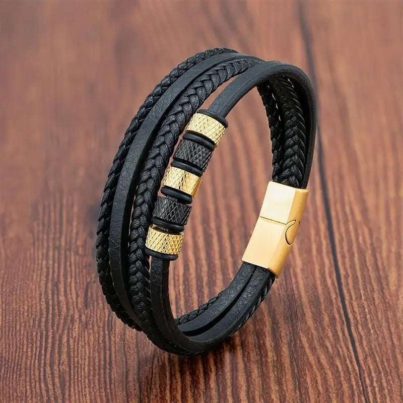 Punk Männer Leder armband mit Edelstahl Magnet verschluss geflochten mehr schicht ige Leder verpackung Armreifen Mann Schmuck Geschenk