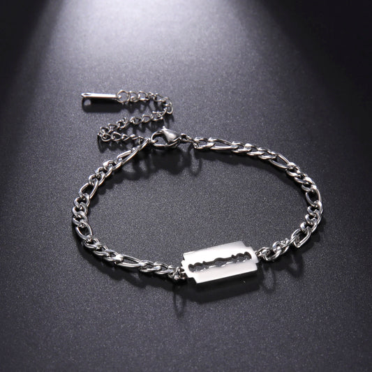 My Shape Punk Rasierklinge Edelstahl Armbänder Für Männer Frauen Rasieren Klinge Armband Armreif Figaro Kette Mode Schmuck