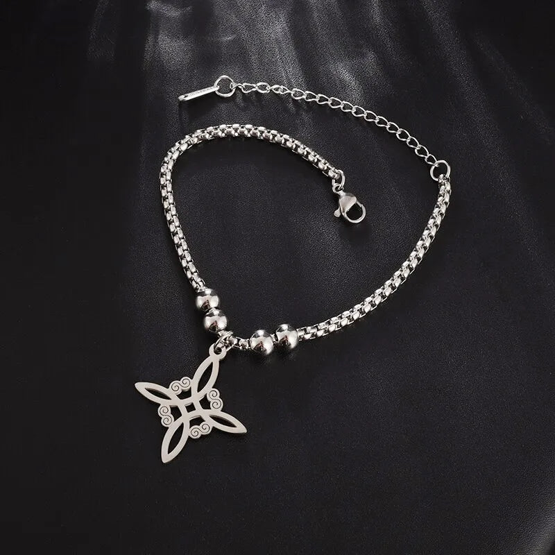 Hexenknoten-Manschettenarmband aus Edelstahl, heidnisches Hexerei-Symbol, magischer Knoten, viel Glück, Amulett, Armreifen, keltischer Knoten, Schmuck