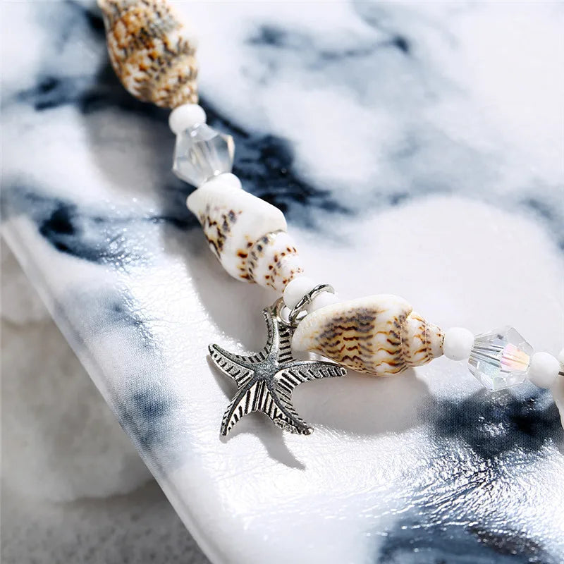 Modyle Vintage Silber Farbe Perlen Seestern Fußkettchen Für Frauen Handgemachte Perlen Knöchel Armband Sommer Strand Fuß Schmuck