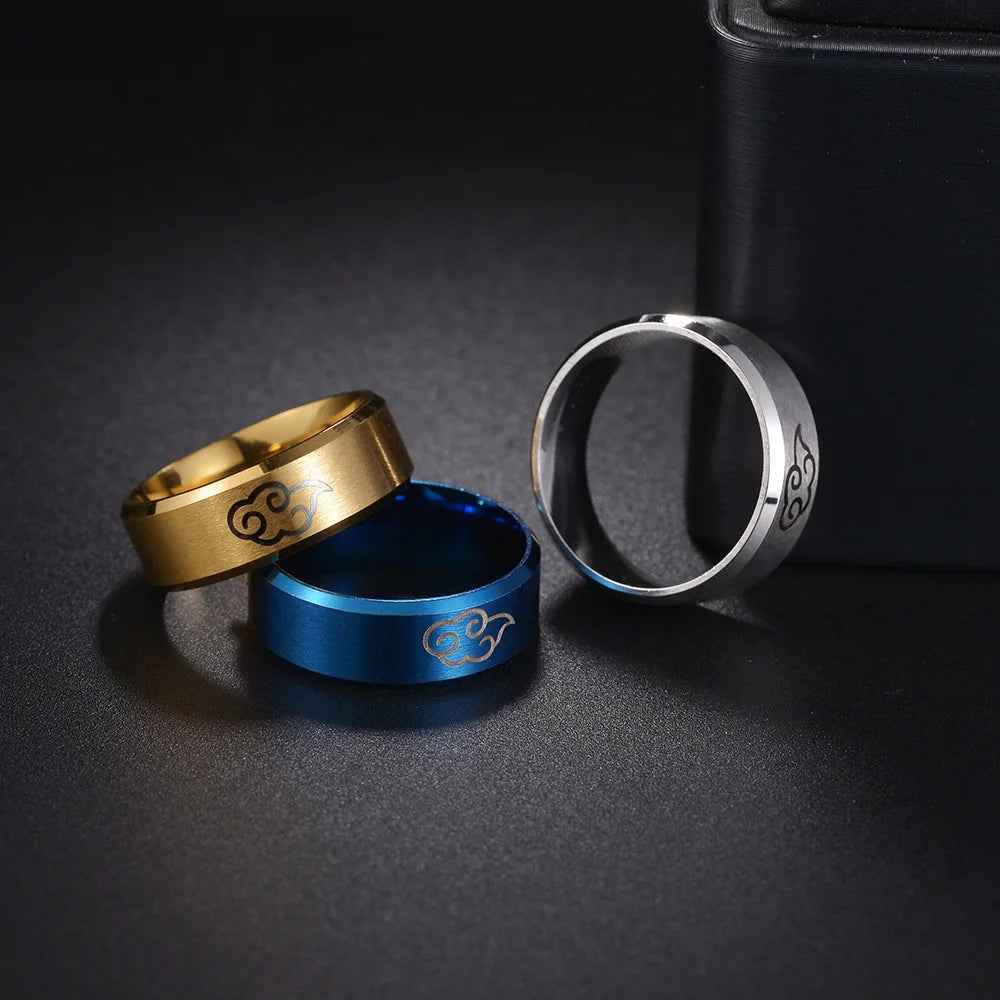 Edelstahl Anime Cosplay Cloud Ringe Für Männer Frauen Schwarz Matte Ring Punk Harajuku Anime Paar Cosplay Schmuck