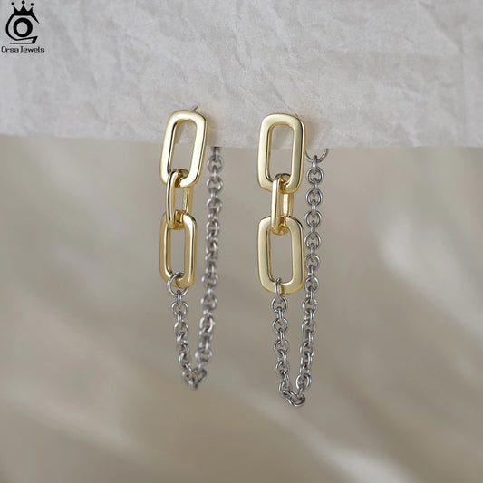 ORSA JEWELS S925 Silber Ohrhänger O-Kette & Büroklammer Kette Design Minimalismus Stil Ohrschmuck Edlen Schmuck Geschenk APE143