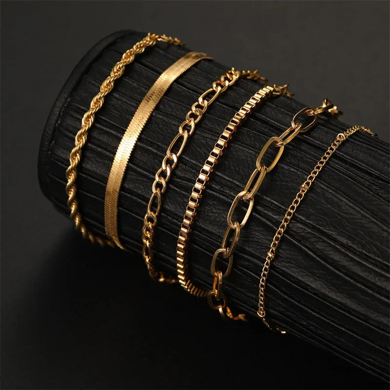 LATS 6 Stücke Gold Farbe Armband Set Boho Retro Dicke Twist Kubanischen Kette Armband für Frauen 2023 Trendy Qualität Schmuck geschenke