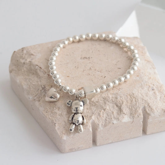 Armbänder aus 925er-Sterlingsilber für Damen, Perlenkette, Accessoires, Trend, Vintage, schlicht, niedlicher Bären-Anhänger, Party-Schmuck
