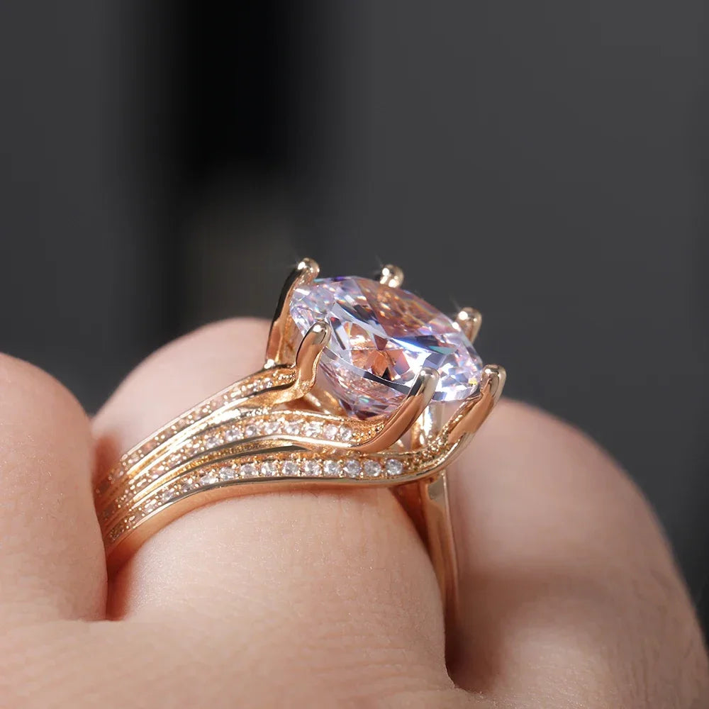 Wunderschöne Solitär-Zirkonia-Brauthochzeitsringe in Goldfarbe, Verlobungsfeier, brillanter Damenschmuck, Anillos De Mujer Alem