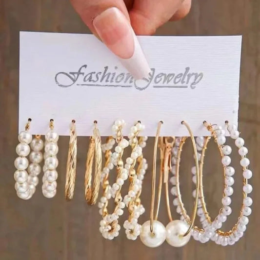 Modisches Set mit runden Ohrringen für Damen, Schmuckgeschenk aus K-Gold mit Imitationsperle