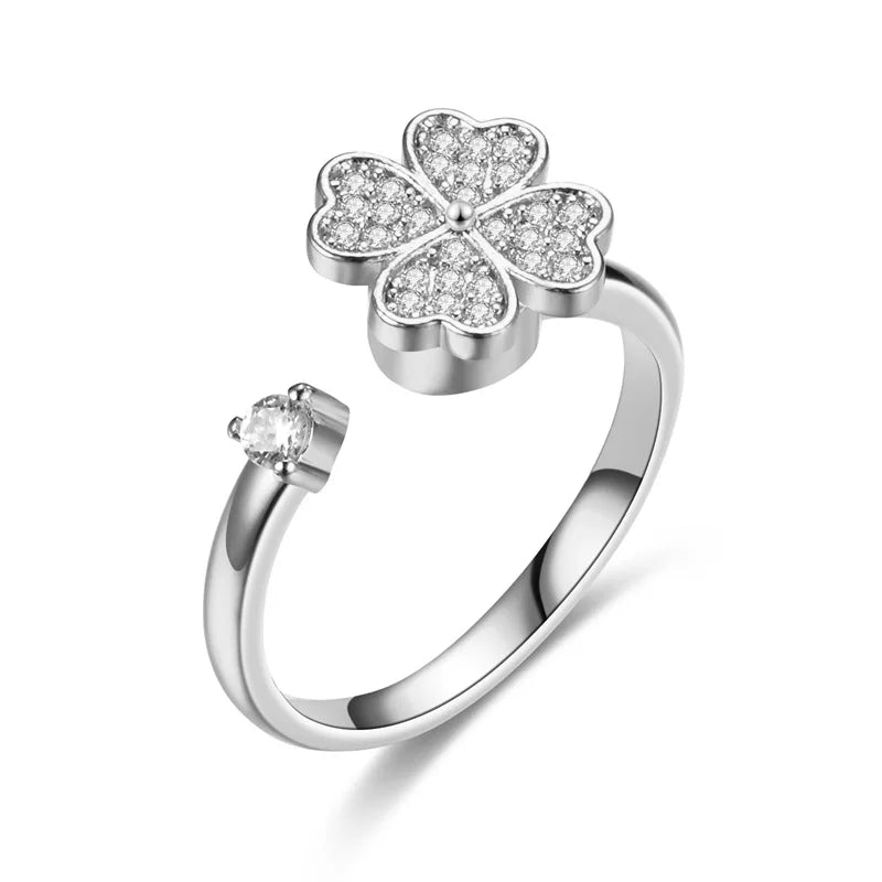 Titan Edelstahl Ring Für Frauen Drehen Rotierenden Angst Zappeln Einstellbare Ringe Silber Farbe Schmuck Schöne Blume Biene
