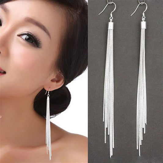 Eleganter Schmuck, modisch, für Damen, edle Quasten, versilbert, langer weißer Haken, baumelnde Kette, Ohrringe für Damen, versilbert