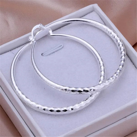 Charms feine 925 Sterling Silber 5 cm Kreis Creolen für Frauen Mode hübsche Hochzeit Party Schmuck Urlaub Geschenke