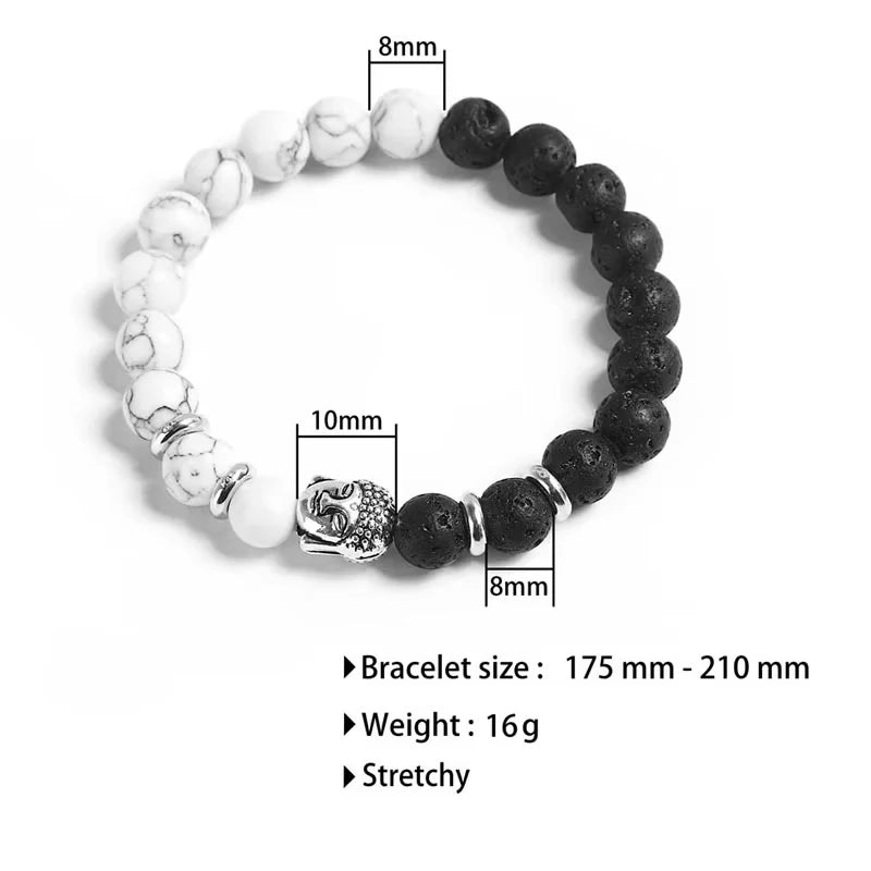 Mode Männer Buddha kopf Perlen Armband Schwarz Lava Stein Weiß türkis Perlen Charme Armbänder & Armreifen Für Männer Zubehör Geschenk