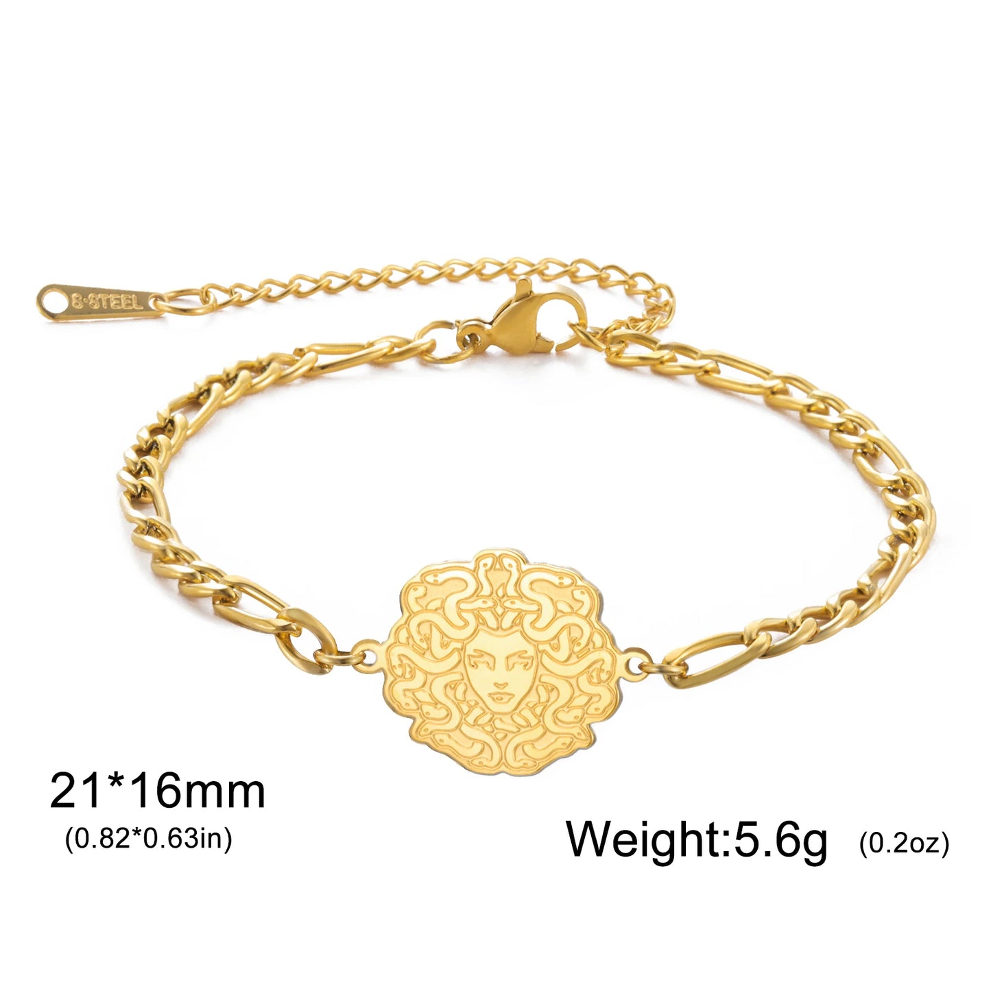 Hipee Medusa Armband für Herren, Damen, Kinder, Edelstahl-Anhänger, Armband, Schmuck