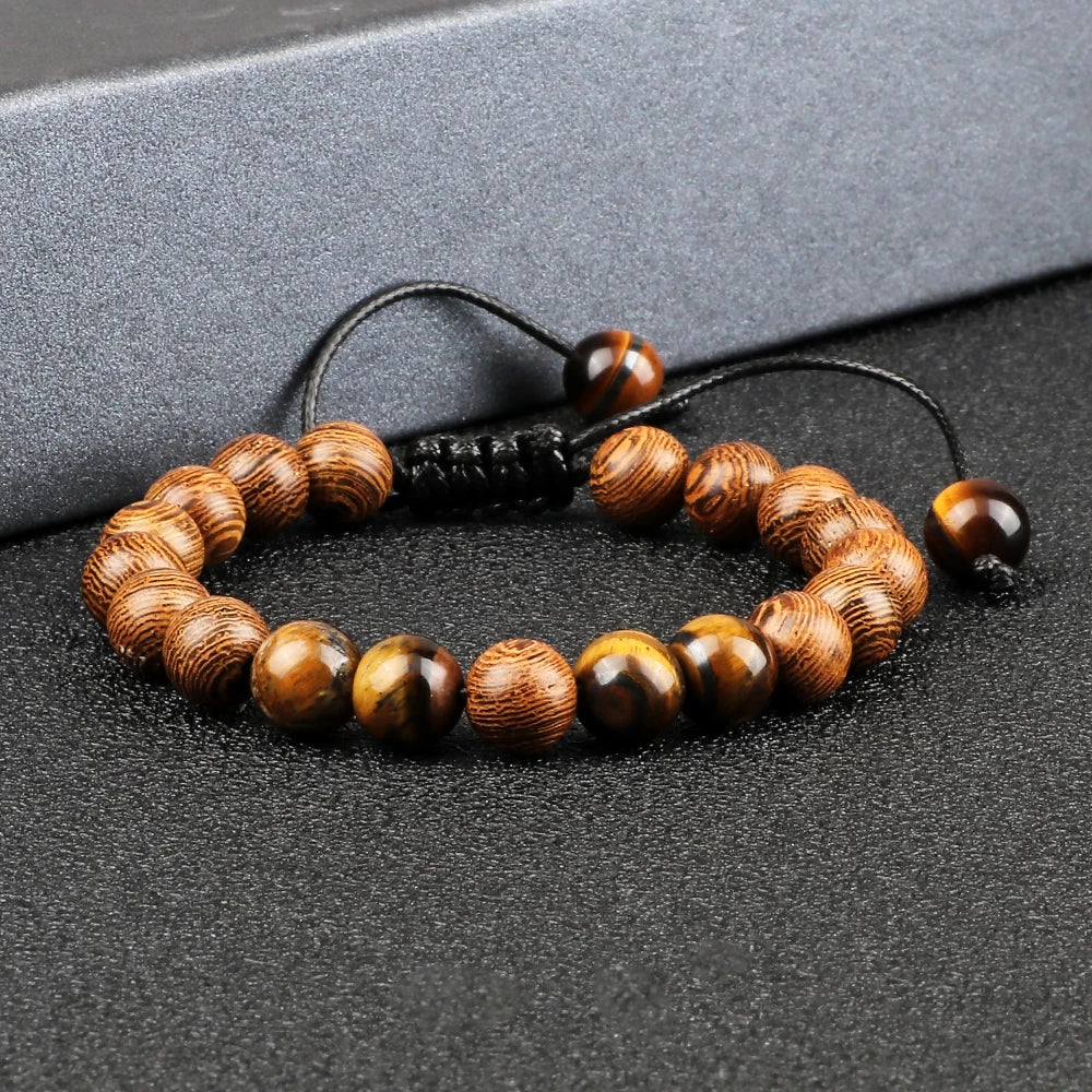 Schwarz Lava Onyx Naturstein Geflochtenes Armband Armreif Für Männer Frauen Heilung Balance Tigerauge Buddha Armband Charme Yoga Schmuck