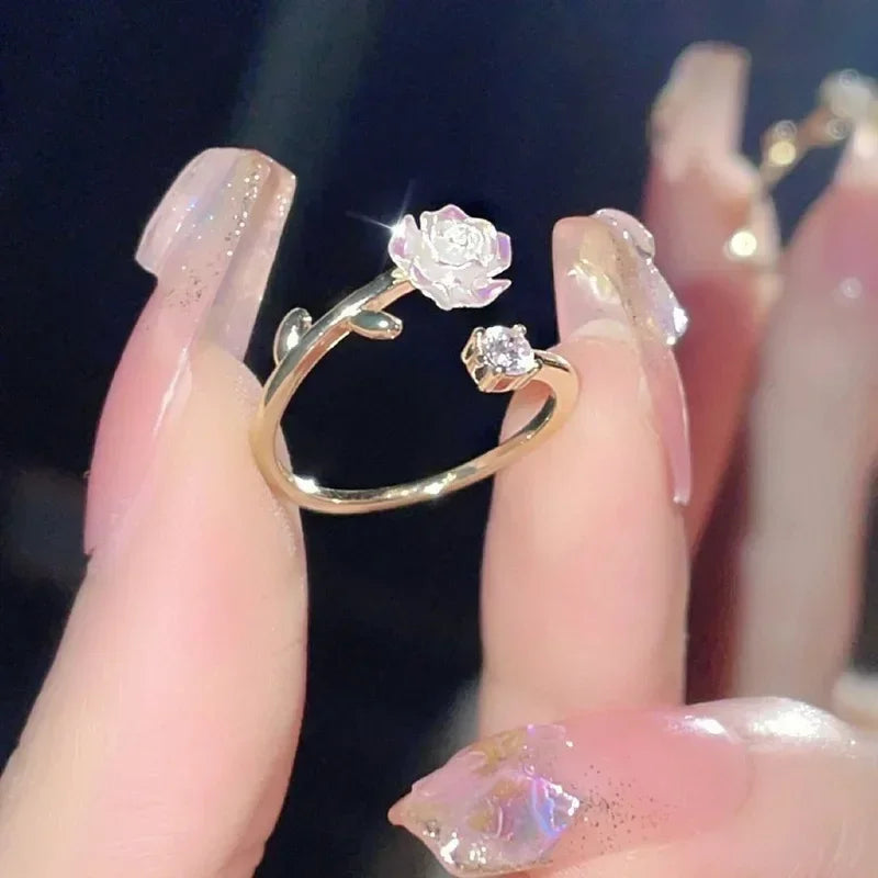Zirkonia Rose Kirschblüte Tulpe Luxus Zirkon Blume Öffnung Ringe für Frauen Kubisch Einstellbare Finger Ring Hochzeit Schmuck