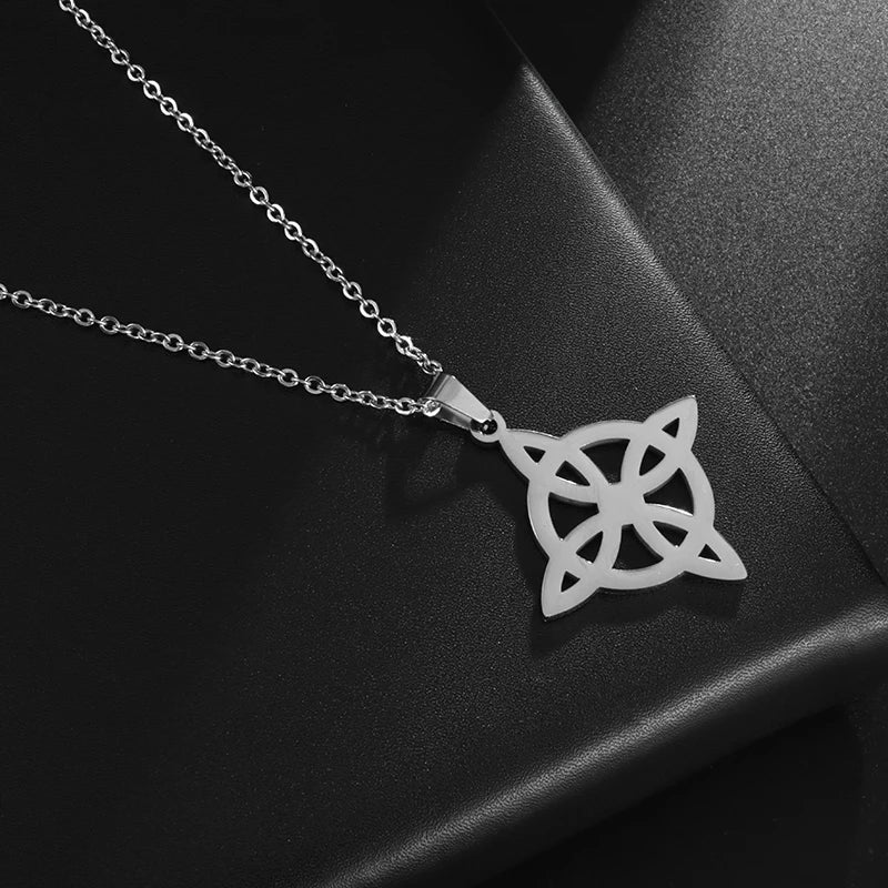 Hexenknoten-Manschettenarmband aus Edelstahl, heidnisches Hexerei-Symbol, magischer Knoten, viel Glück, Amulett, Armreifen, keltischer Knoten, Schmuck