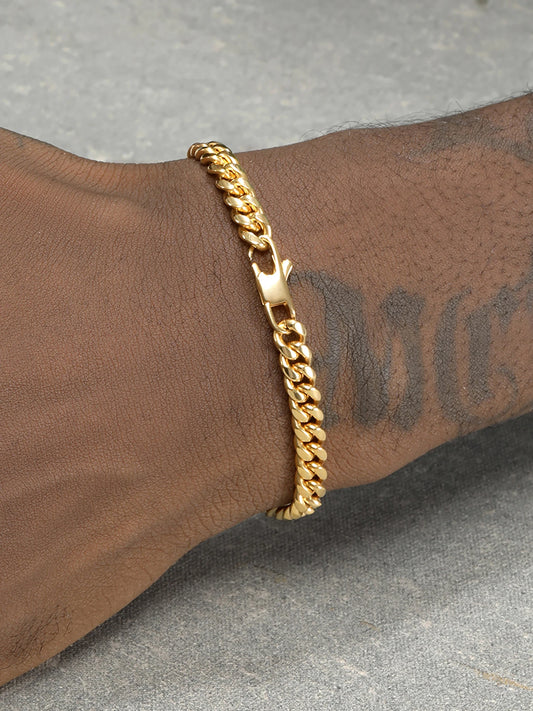 18 Karat vergoldetes Armband aus massivem Edelstahl, 5 mm, kubanische Miami-Kette, 20 cm, für Männer und Frauen, Geschenke, Punk-Stil, wasserdicht