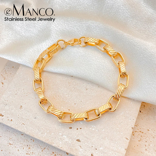 eManco Edelstahl-Metall-Armreif für Herren, modisch, vergoldet, Handgelenkkette, wasserdicht, Schmuck, Geschenk, 48-Stunden-Versand