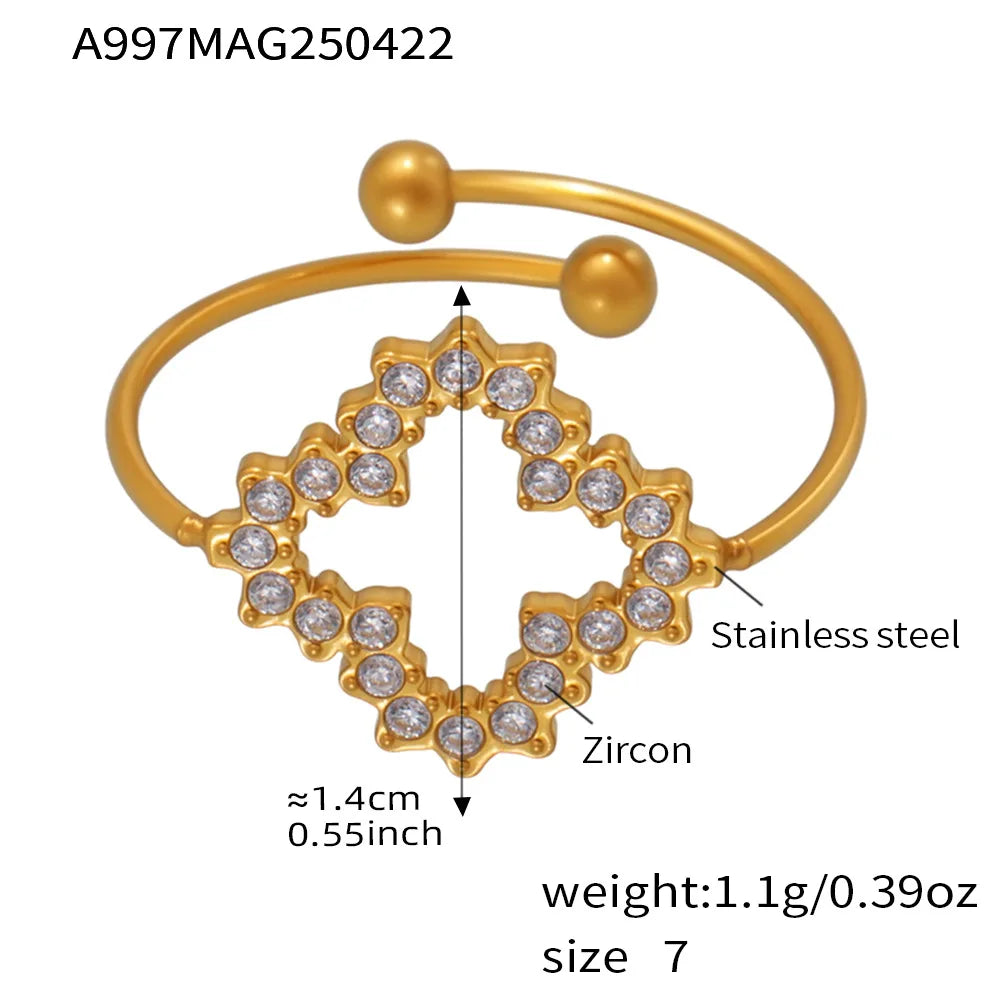 Nivora Zarte Zirkon Blume Dünne Mädchen Offene Ringe Edelstahl 18K Gold Überzogene Eheringe Ringe Für Frauen Schmuck