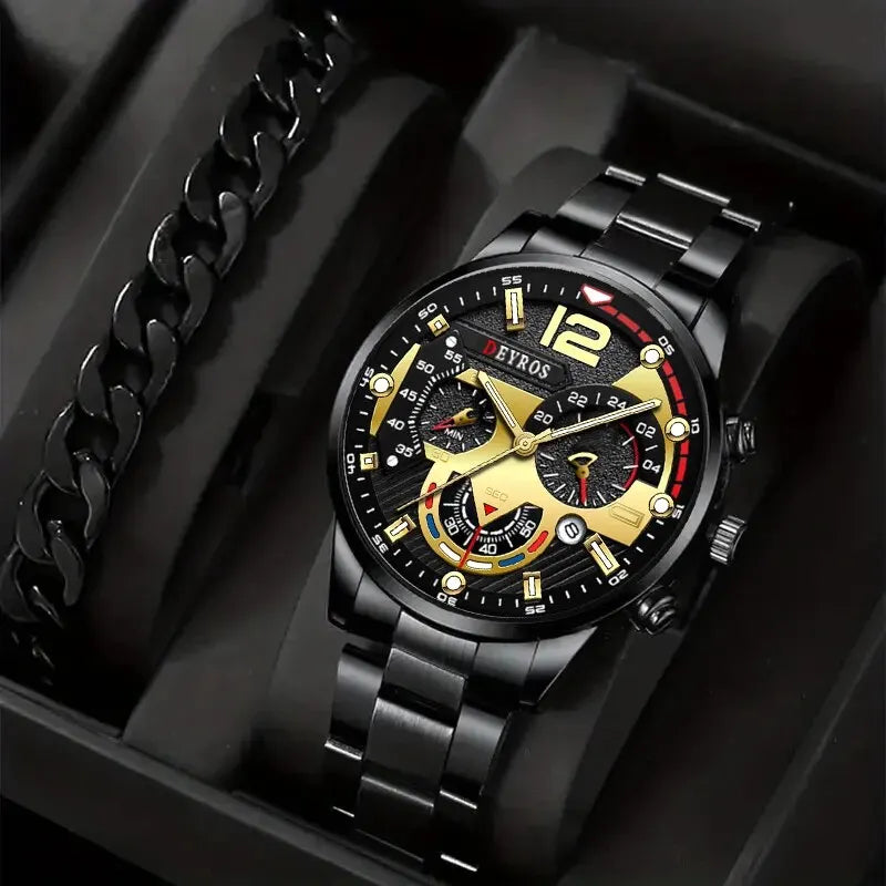 2 stücke Luxus Herren Silber Quarzuhr Mit Edelstahl Armband Männer Mode Business Casual Uhr Leuchtende Uhr