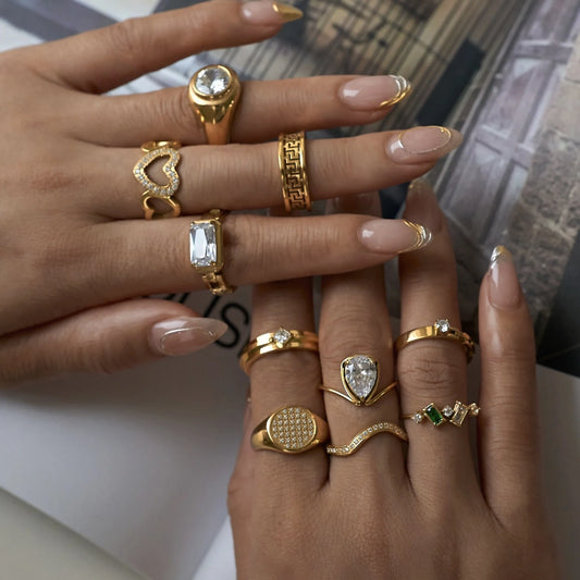 DASEIN Sommer Neue Gypsy Lines Einzigartige Zirkon Ring für Frauen 18k Gold Überzogene Edelstahl Minimalistischen Tänzerin Schmuck Ringe set