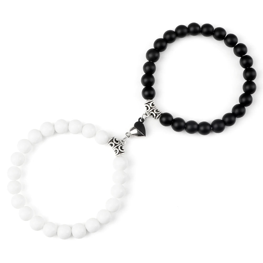 Heißer Paar Yin Yang Armband Set Männer 8mm Naturstein Herz form Magnet Liebe Armband für Frauen Freundschaft Mode schmuck Geschenk