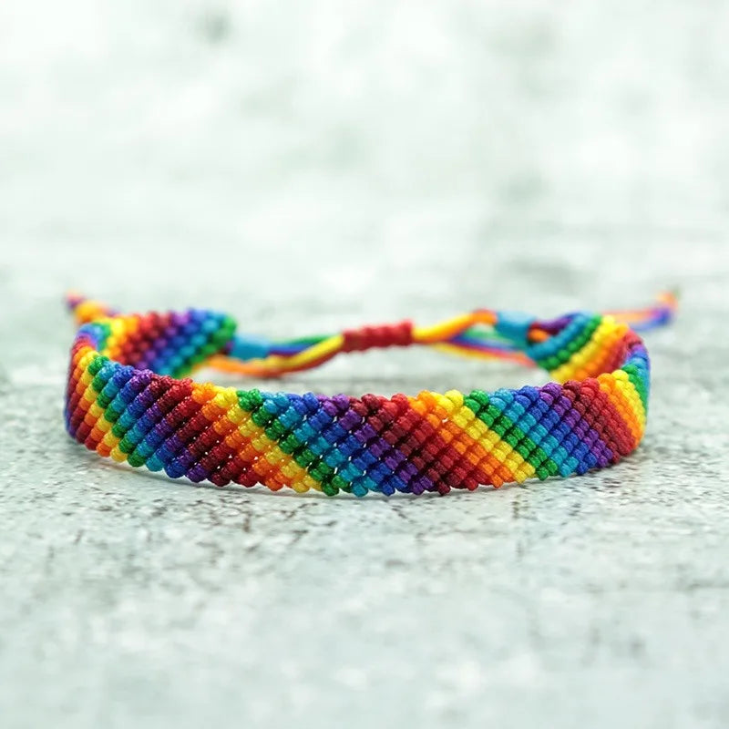 Mode LGBT Armband Männer Frauen Regenbogen Seil Armbänder Handarbeit Gewebte Saiten Ethnische Messing Schmuck Bestie Geschenk Einstellbar