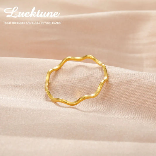 Lucktune Mode Einfacher Wellenring Edelstahl Damen Geometrische Linie Fingerringe Hochzeit Schmuck Geschenk für Liebhaber Paar Neu
