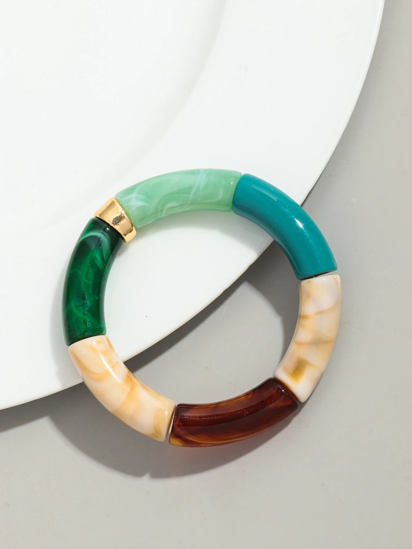 Bohomia Acryl-Design-Stil, klobiges Bambus-Stapelarmband für Damen, Boho, elastisch, bunt, Röhrenperlen, Armbänder 2024, Schmuck