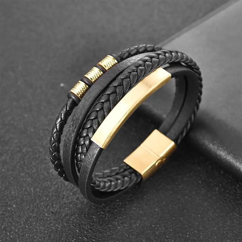 Punk Männer Leder armband mit Edelstahl Magnet verschluss geflochten mehr schicht ige Leder verpackung Armreifen Mann Schmuck Geschenk
