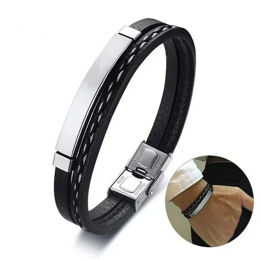 Delysia King 2021 Trendiges Herren-Armband aus Lederbekleidung, Webart, Freizeit, Farbkontrast, Edelstahl-Armreif