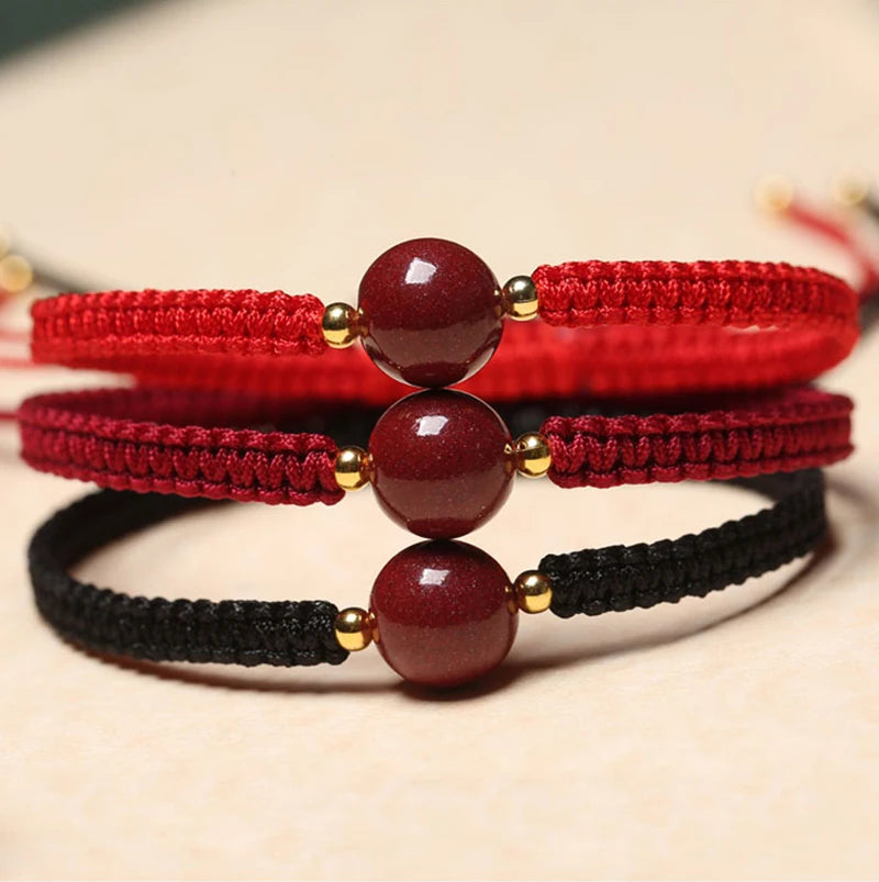 Chinesisches rotes Armband Naturstein Zinnober Freundschaftsseil Glückskette Paar Armband für Männer Frauen Amulett geflochtenes Seil Geschenke