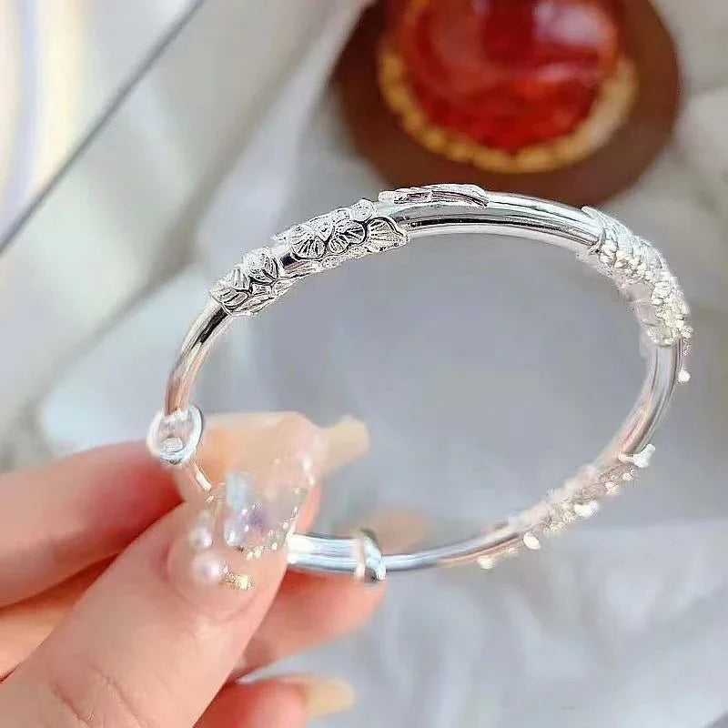 ALIZERO Armreif aus 925er-Sterlingsilber mit vollgeblasenen Blumen für Damen, zarte, offene, verstellbare Armbänder, Modeschmuck