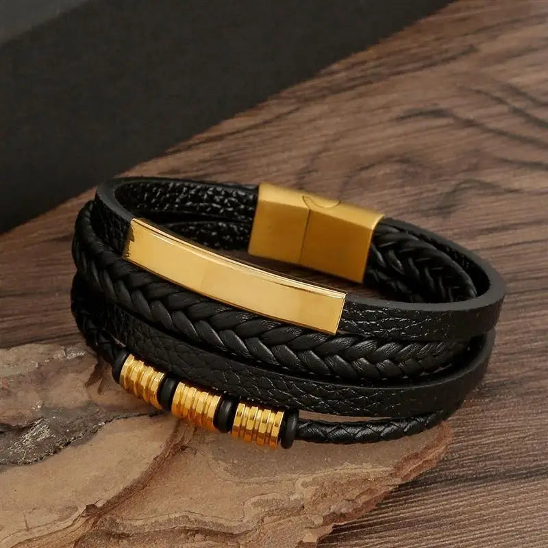 Punk Männer Leder armband mit Edelstahl Magnet verschluss geflochten mehr schicht ige Leder verpackung Armreifen Mann Schmuck Geschenk