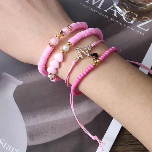 Hallo Mann 4 teile/satz rosa Serie niedlichen Krone Herz Blitz Armband Frau Geschenke beliebte Zubehör böhmischen handgemachten Set Großhandel