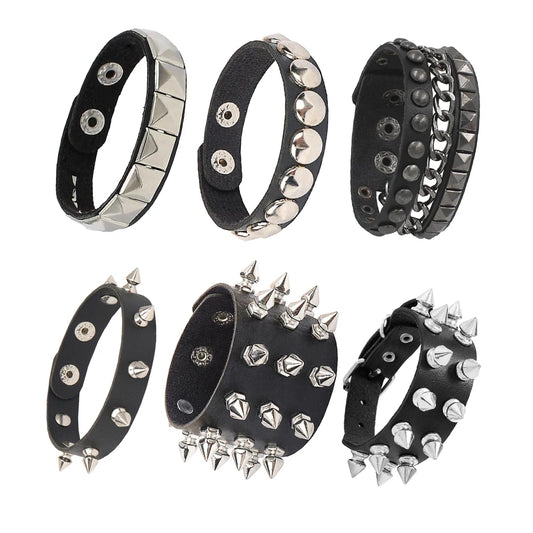 Punk-Lederarmband für 90er-Jahre-Männer und Frauen, Nieten-Manschettenarmband, verstellbares schwarzes Lederarmband, Metallbesatz, Schmuck, Geschenk