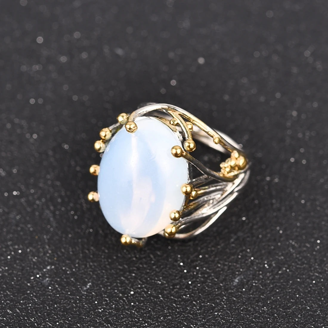 Milangirl Unregelmäßige Böhmen Stil Spülen Weiblichen Natürlichen Mondstein Ring Weiß Opal Reben Ringe für Frauen Hochzeit Schmuck