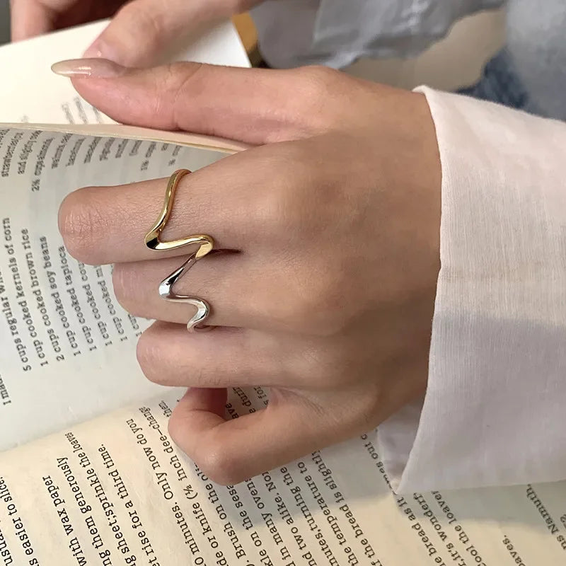 Vintage geometrische Wellenringe für Frauen, Edelstahl, goldfarben, verstellbarer Rockring, ästhetischer Hochzeitsschmuck, Geschenk, Bijoux