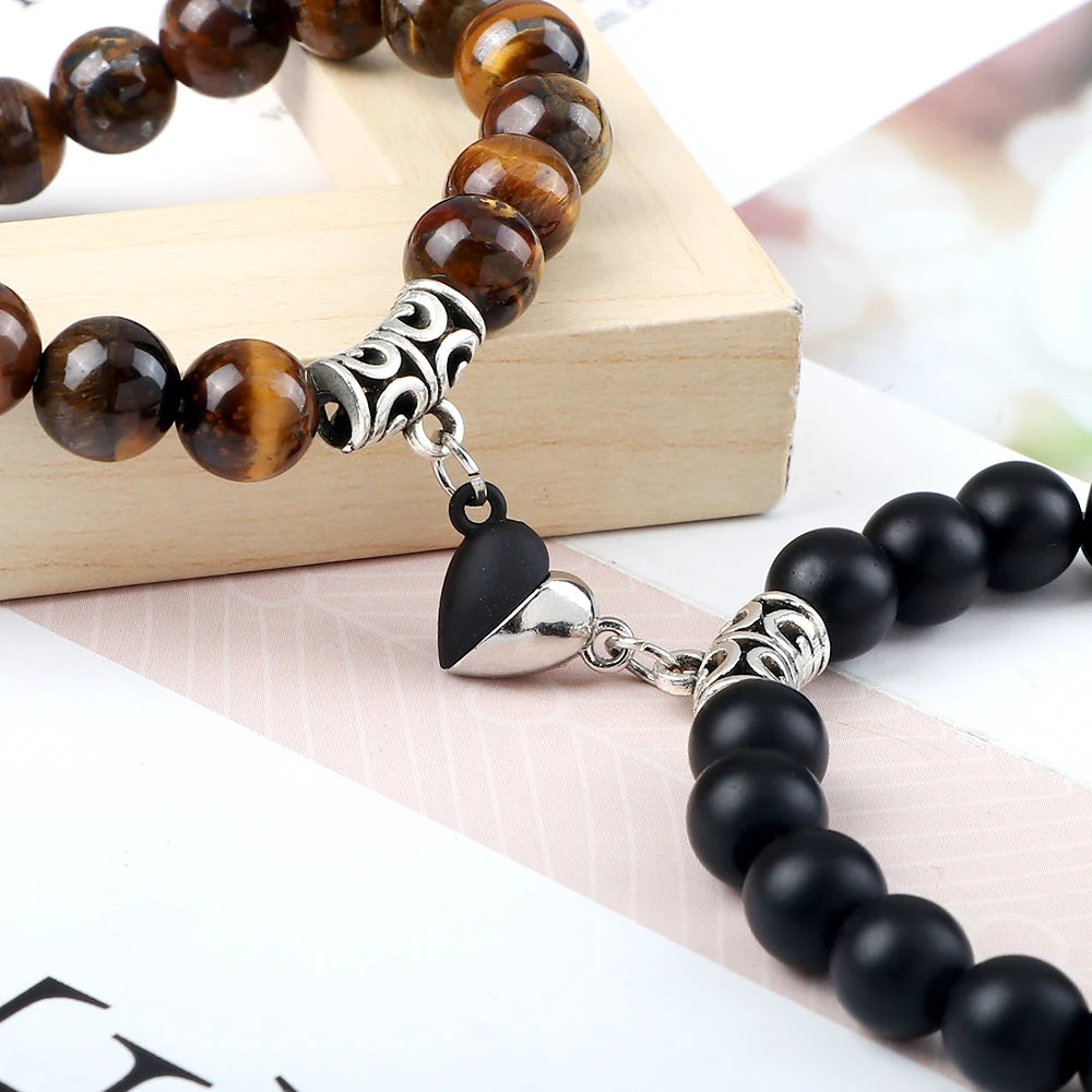 Heißer Paar Yin Yang Armband Set Männer 8mm Naturstein Herz form Magnet Liebe Armband für Frauen Freundschaft Mode schmuck Geschenk