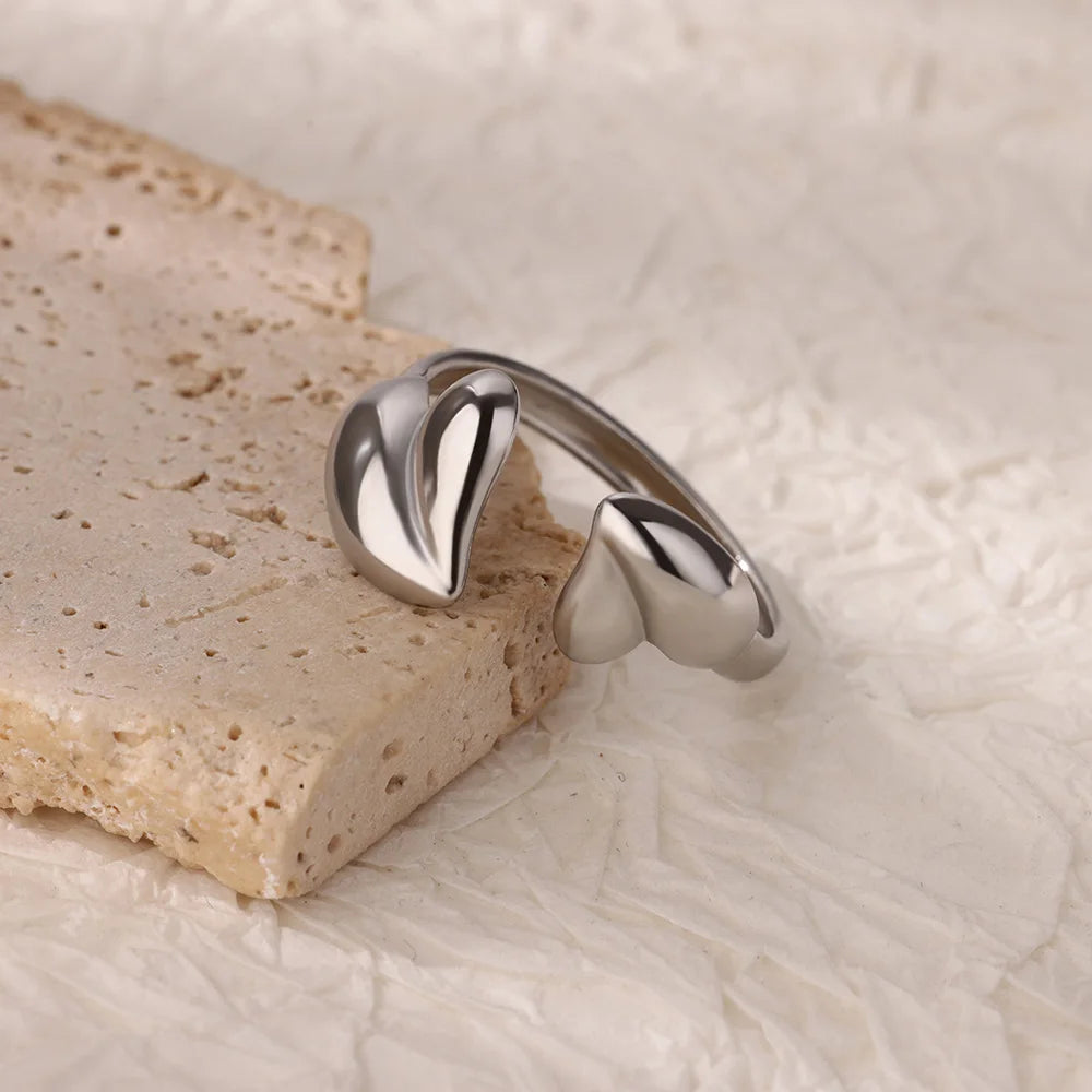 Unregelmäßige Herz Design Edelstahl Offene Ringe Für Frauen Gold Farbe Hochzeit Ästhetischen Ring Schmuck Zubehör Weihnachten Geschenk
