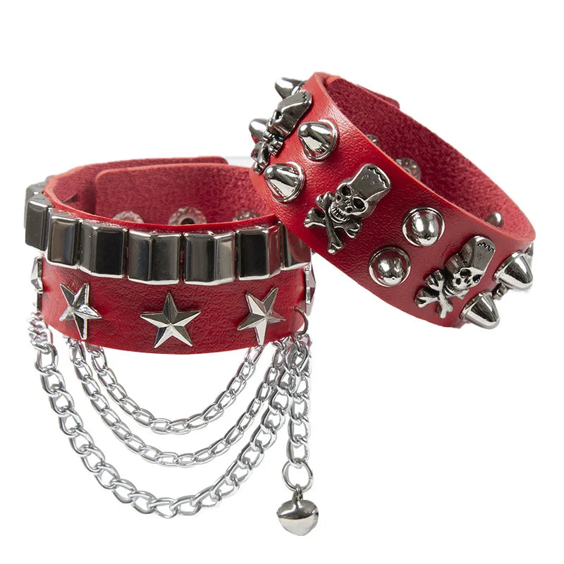 2024 neue PU Leder Armband Punk Armband Einstellbare Schädel Goth Manschette Armband Gothic Niet Schnalle Armband für Männer Frauen