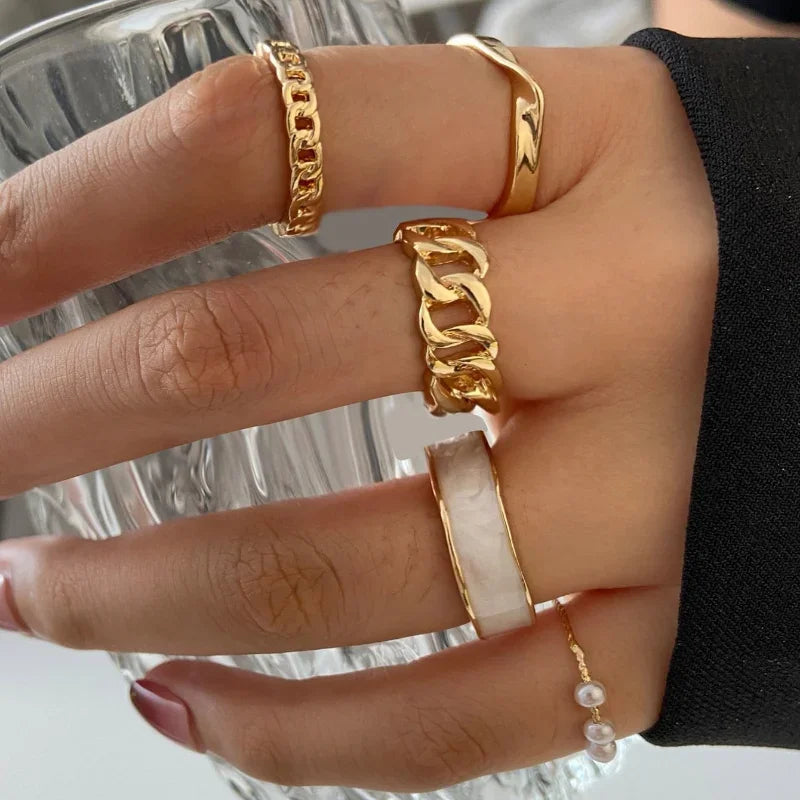 Boho Gold Farbe Herz Ringe Set Für Frauen Vintage Geometrische Kreuz Perle Schmetterling Finger Ringe Weibliche Trendy Schmuck Geschenk